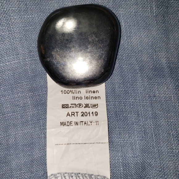 CT517 Linen 100% Italian Blue Maxi Long Sleeve Button Down Dress S/M - Picture 6 of 7